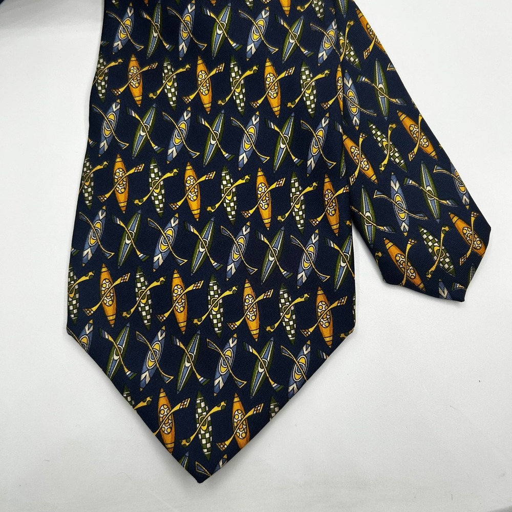 Salvatore‎ Ferragamo Mens Silk Tie Navy Blue Kayak Canoe Oar Novelty Italy